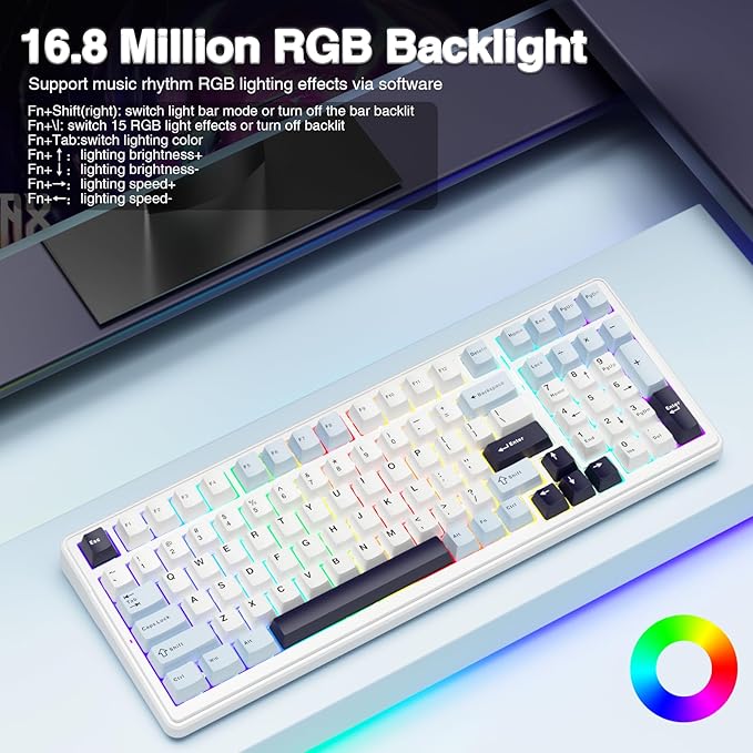 AULA F99 Wireless Mechanical Keyboard, Hot Swappable Custom Keyboard,Pre-lubed Linear Switches,Gasket Structure,RGB Backlit Gaming Keyboard (Blue&White) (Renewed)