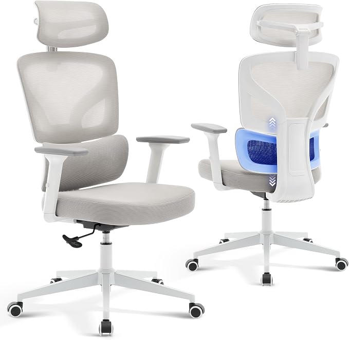 Office Chair Ergonomic Desk Chair - Home Mesh Office Desk Chair with Adjustable Lumbar Support, High-Back Computer Gaming Chair with Headrest 3D Armrests, Rolling Swivel Task Chairs for Home, Office