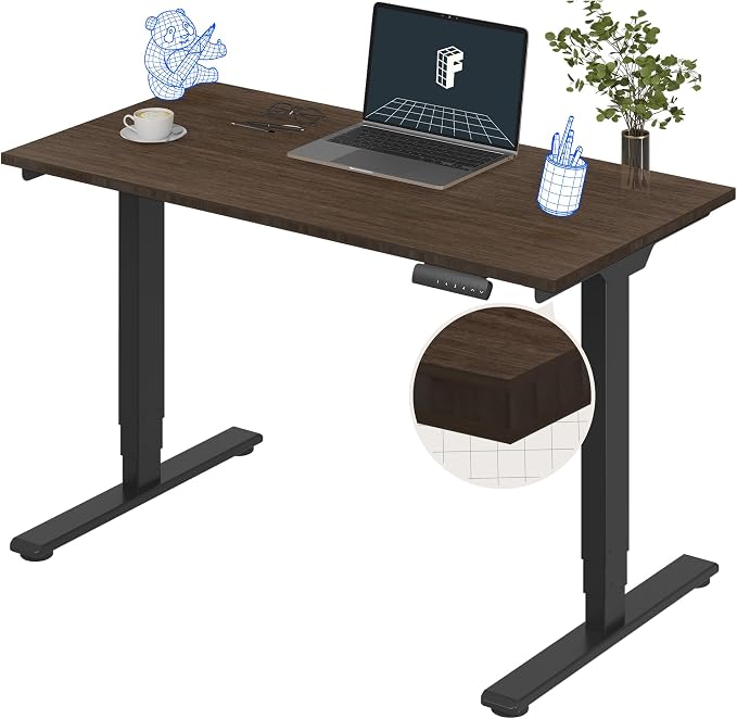 FLEXISPOT E6 Bamboo 3-Stage Dual Motor Electric Standing Desk 48 x 24 Sit Stand Up Desk, Holds 220 lbs, Adjustable Height w/Memory Presets, Solid Walnut Bamboo Desktop & Black Frame, Ships in 2 Boxes
