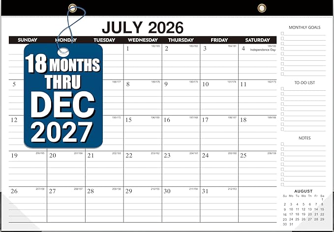 Desk Calendar 2026-2027, 18-Month Through Dec 2027, Large 17"x12" Desk/Wall Calendar, Ample Space, Thick Paper, Plastic Cover, Monthly Calendar Perfect for Home School & Office Organization