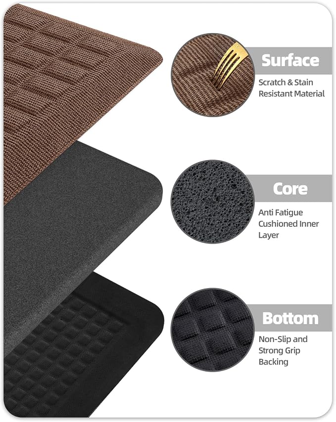 Color&Geometry Kitchen Floor Mat 20x39 Extra Thick Anti Fatigue, Brown | 0.9in High Dense Foam Mat For Standing Comfort,Easy Clean,Stain Resistant,Beveled Safe Edges,Stress/Pian Relief,Foot Rest