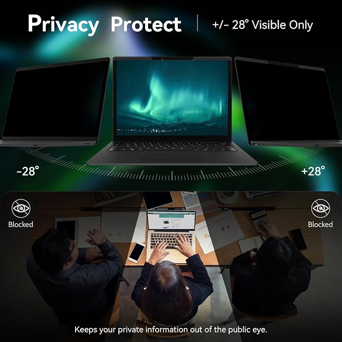 Magnetic Laptop Privacy Screen 13.3 Inch for 16:9 Computer Monitor Anti-Glare Blue Light Monitor Protector, Removable 13.3in Film for Lenovo HP Acer Asus Thinkpad Envy Xps