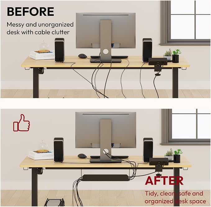 SANODESK Electric Standing Desk with Desk Clamp Power Strip 40"x 24" Whole-Piece Desktop Height Adjustable Stand Up Desk with Cable Management Sit Stand Home Office Desk Black Frame/Maple Top