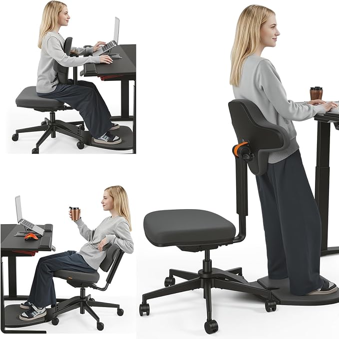 Newtral Standing Desk Chair, Standing Mate Chair for Sit-Stand, Ergonomic Leaning Perch Chair with Anti-Fatigue Mat, Standing Stool, Saddle Chair, Height Adjustable Home Office Posture Seat-MT-M-DG