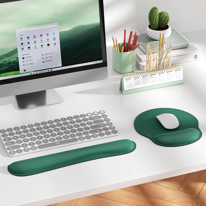 KTRIO Keyboard Wrist Rest & Mouse Pad with Wrist Rest Set, Forest Green | Memory Foam Wrist Support, Ergonomic Design, Non-Slip Base, Office and Home Use