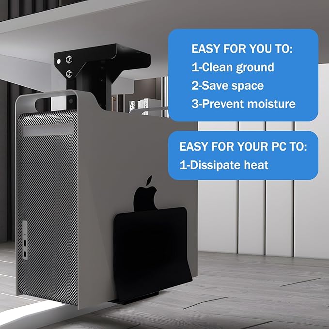 TooCust Heavy Duty Under Desk PC Mount & Full Tower PC Wall Mount - Adjustable Width 5.5" to 9.8", Height 11"-21" - Computer Tower Stand Under Desk & Standing Desk PC Mount, Black