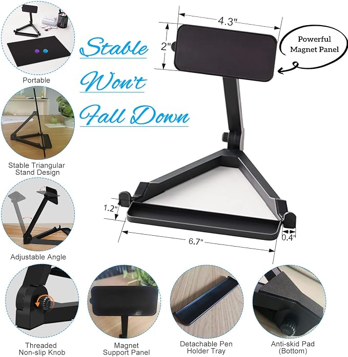 Black Magnetic Glass Board Desktop Easel, 16x12 Black Dry Erase Board for Desk, Tabletop Glass Whiteboard on Adjustable Stand, ZHIDIAN Portable Tempered Glass Board for Office Home