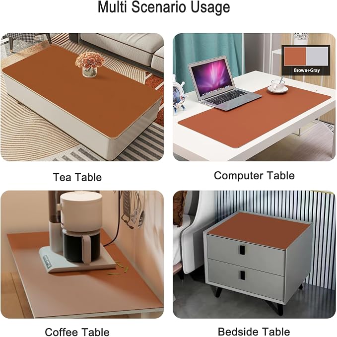 Leather Table Cover, Reversible Double-Sided, 1.8mm Thick, 24x60 Inch, Protector for Rectangular Tables, Waterproof & Oil Resistant for Dining Table, Office Desk, Dresser(Brown + Gray)