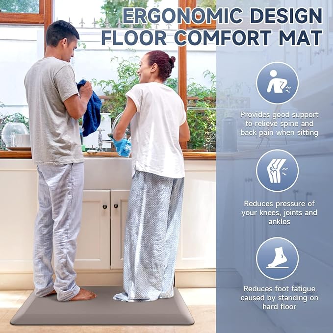 4/5 Inch Thick Kitchen Mats for Floor, StepRite Kitchen Rug for Standing Desk, Non-Slip, Thicker, Stain & Water Resistant, Comfort Anti Fatigue Floor Mat for Home, Kitchen, Office - Khaki,108 * 30''
