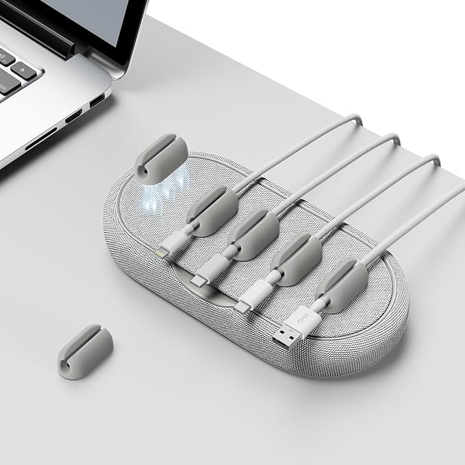 Cable Management, Magnetic Cord Organizer, Desk Cord Holder Wire Keeper with 6 Magnetic Cable Clips, Charger Cord Management for Home Office, Lightning/USB C/Micro Cable, White
