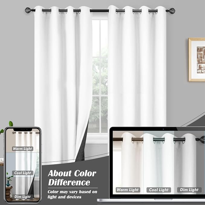 DriftAway Blackout Soundproof Thermal Insulated Linen Textured Curtains with Quilted Thermal Lining for Cold and Heat Blocking Noise Reducing Daytime Sleep 1 PC 52 Inches by 36 Inches White