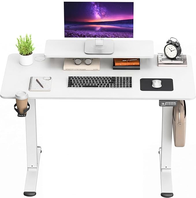 Furmax Electric Standing Desk, 47 x 24 Inches Sit Stand up Desk, Sit Stand Height Adjustable Home Office Desk with Monitor Stand (White, 47)
