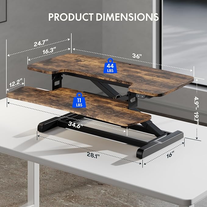 FLEXISPOT 36" Electric Standing Desk Converter, Motorized Sit to Stand Desk Riser, Height Adjustable Desktop Dual Monitor Workstation with Large Keyboard Tray, Rustic Color