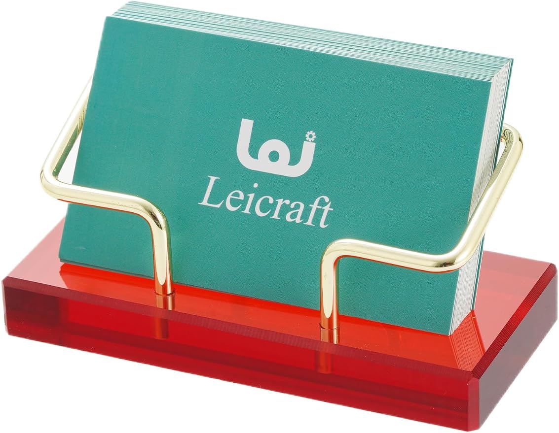 Business Card Holder for Desk, Modern Card Organizers and Office Desk Accessories for Men and Women (Red & Golden)