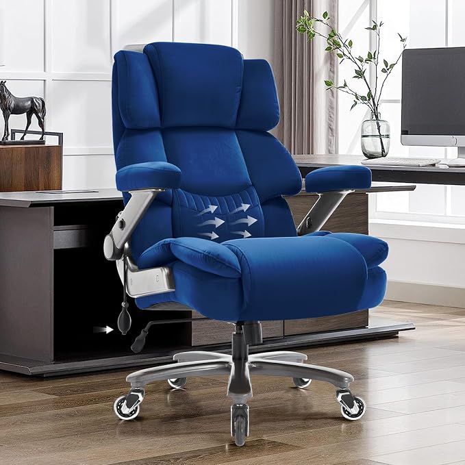 VUZI 700LBS Large Heavy Duty Office Chair with 3D Flip Arms, Big and Tall Plus Size Fabric Executive Desk Chairs, High Back Extra Wide Computer Chair with Adjustable Lumbar Support, Sturdy Metal Base