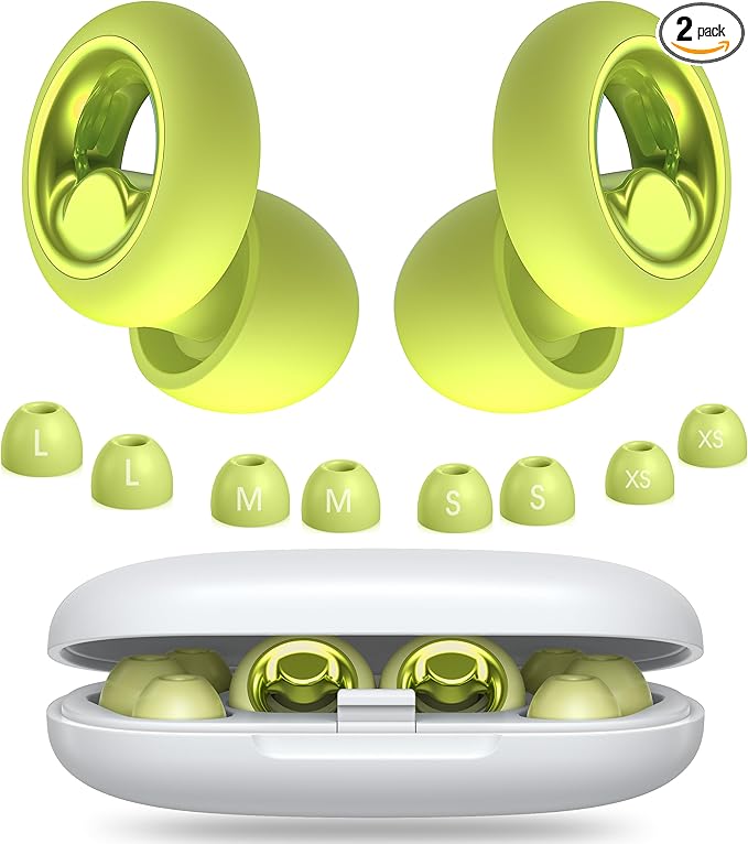 Ear Plugs for Sleeping Noise Cancelling, Soft Ear Plugs for Sleeping, 45dB Reusable for Noise Reduction with 8 Ear Tips, Silicone Hearing Protection Earplugs for Concert, Work(Lemon Lime)