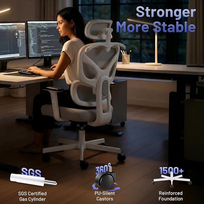 AreShark Ergonomic Office Chair - High Back Breathable Mesh Desk Chair with Lumbar Support & Adjustable Headrest - Rolling Swivel Reclining Comfy Computer Gaming Chair with 2D Armrests for Home Office