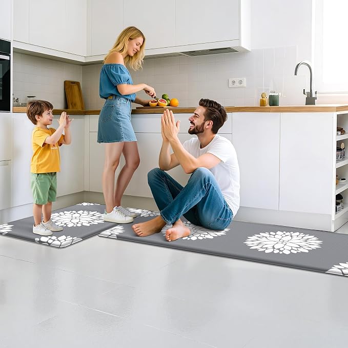 2PCS Kitchen Mats for Floor, Anti Fatigue Non-slip Larger Grey Rug | Soft Kitchen Rugs for Home, Cushioned Standing Desk Mat, Comfort Mat for Office, Sink, Laundry, 17.3" x 59" + 17.3" x 30"
