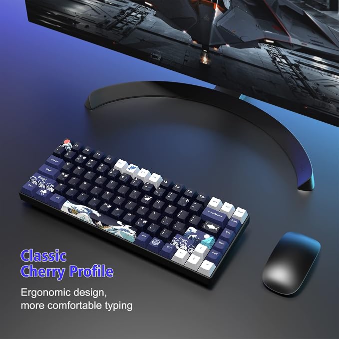 XVX PBT Keycaps 132 Keys, Great Wave Off Kanagawa Japanese Keyboard Keycaps, 5 Side DYE-Sub Custom Keycap Set, Cherry Profile Keycap for Cherry Gateron MX Switches Mechanical Keyboard