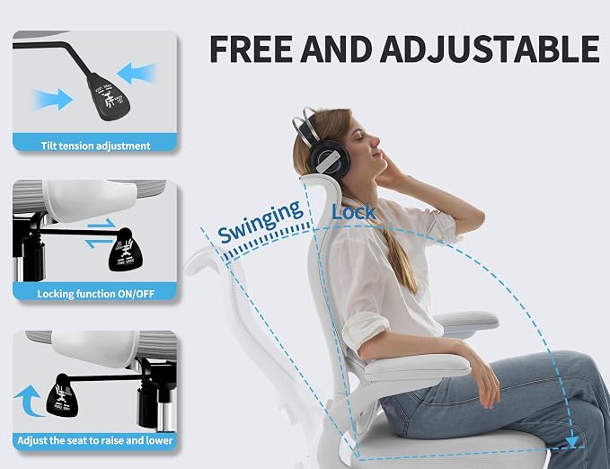 TRALT Ergonomic Office Chair- Desk Chair with Adjustable Lumbar Support | Big and Tall Back Ergonomic Desk Chair - Home Office Mesh Chairs and PU Leather Seat for Home Reading to Adults(White)
