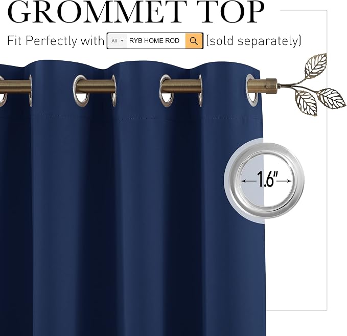 RYB HOME Blackout Curtains Soundproof Energy Saving Insulating Privacy Room Divider Curtains for Patio Sliding Glass Door Living Room Garage Home Theatre Large Window, W 150 x L 84 inches, Navy