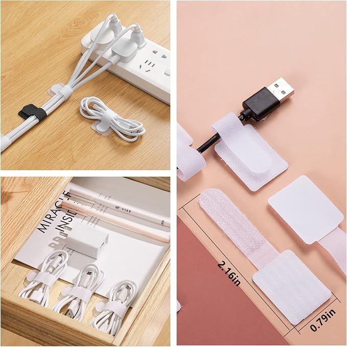 ELII 328Pcs White Cable Management Kit, 8 Magnetic Cable Clips | 69Adhesive Cable Holder,4 Cable Sleeve Split,22Reusable Cable Strap,200 Nylon Cable Zip Ties,25 Zip Tie Mounts, TV Home
