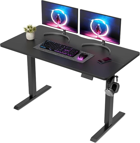 DESINO Standing Desk, 48 × 24 Inches Electric Height Adjustable, Sit and Stand Up, Computer Office Desk with Splice Board, Black Frame/Black TOP