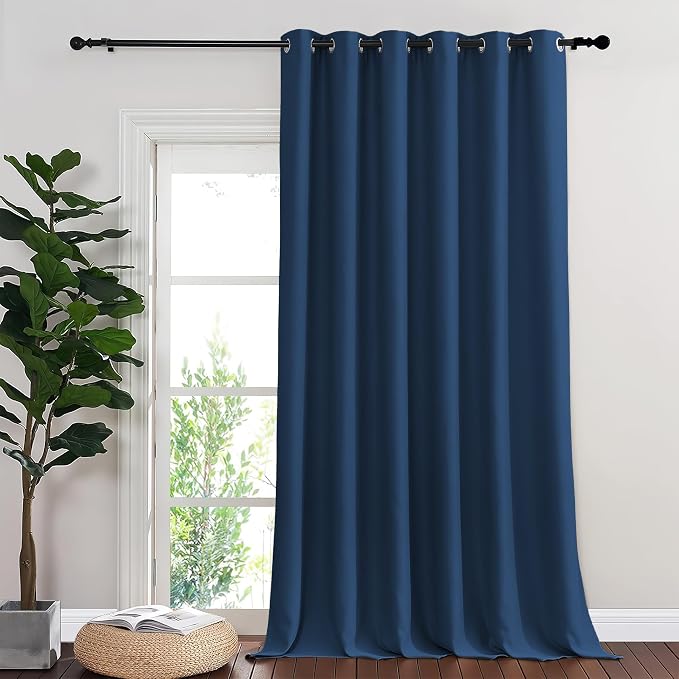 NICETOWN Blackout Room Divider Curtains for Sliding Glass Doors 102 Inches Long 1 Panel, Extra Wide Curtains for Doorway Patio Bedroom Living Room (Moroccan Blue, 80Wx102L, 1 Panel)