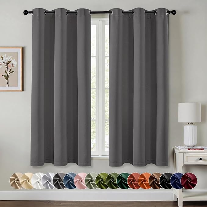 MIULEE Blackout Curtains for Bedroom Living Room 2 Panels, Thermal Insulated Room Darkening Drapes Grommet Noise Reducing Light Blocking Window Treatments 63 Inches Long 40x63 Inch Gray
