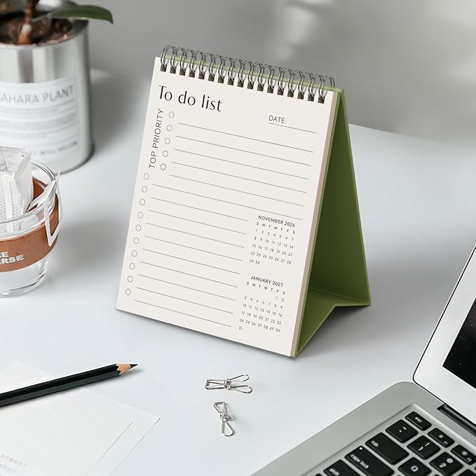 Jotsome Desk Calendar 2026-2027, Small Standing Flip Desktop Calendar From Now to June 2027 for Home and Office, Easy Organizing (Green, Small)