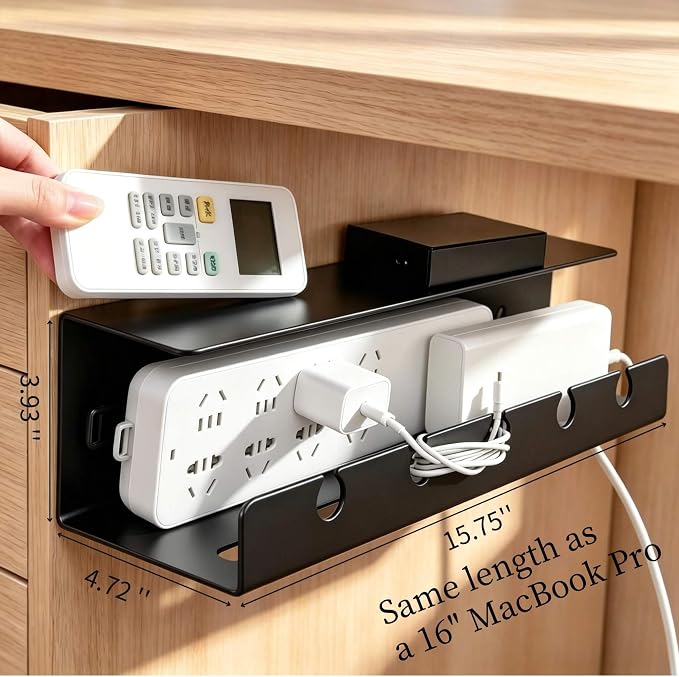 Ovanmexis Under Desk Cable Management Tray, White, 2-Pack | Quick-Release Mount, Snap-On Tool-Free, Includes Magnetic Cable Clips & Straps, No Drill Hidden Base