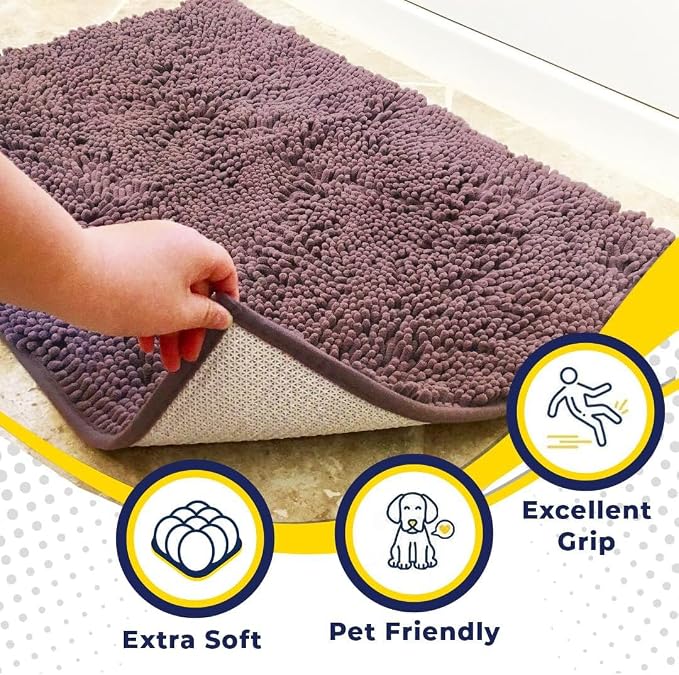Muddy Mat® | Super Absorbent Door Mat Indoor, Microfiber Quick Dry Chenille Entryway Rug, Non-Slip Front Door Mat, Indoor Mats for Entryway, Machine Washable Pet Rug, Plum 20" x 48"