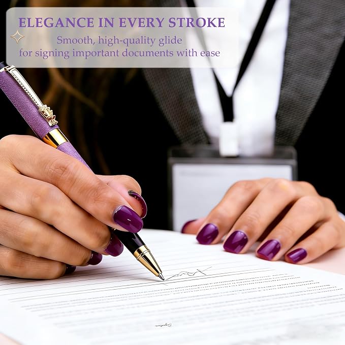 Fancy Pens for Women, Nice Rollerball Pens with Dragon Design, Elegant Gift Pen, Office & Signature Writing Pen, Refillable Black Ink Business Pen (Purple)
