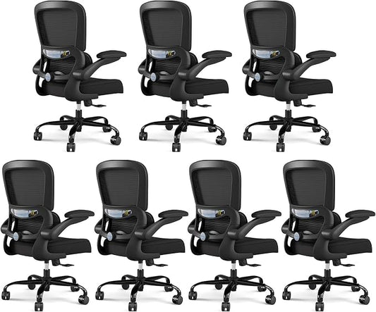 TRALT Office Chair - Ergonomic Desk Chair with Adjustable Lumbar Support, Mesh Computer Chair, Executive Chairs for Home Office Comfortable Lumbar Support Black Pack of 7