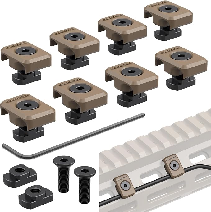 Guardtier CGM909 Pressure Switch Cable Guides Compatible with M-LOK System, Flashlight Laser Wire Management Clips 8 Pack - Black (Earth Tan)
