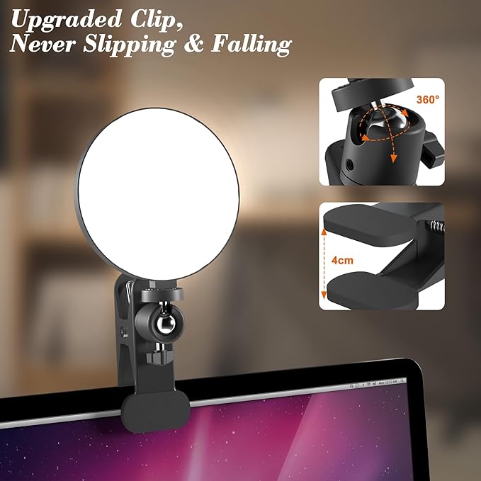 Light for Video Recording, 3 Color & 5 Brightness Video Light Clip on Desktop Monitor, Timer Setting with USB Plug Webcam Light for Meeting, Video Calls, Remote Working, Live Streaming - 4.7''
