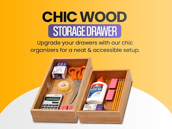 YBM HOME Pack of 12 & Kitchen Bamboo Drawer Organizer Box 14" Lx10 Wx2 H #319