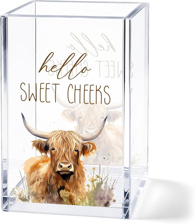 Highland Cow Acrylic Pen Holder Cup, Cute Cow Desk Decor, Pencil Holder Organizer, Farmhouse Office Accessories, Cow Lover Gift for Women
