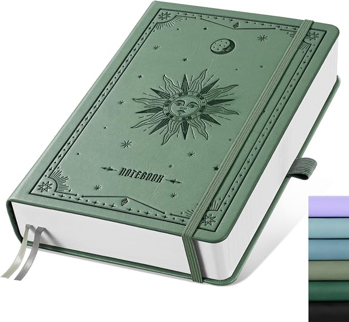 EMSHOI Blank Notebook Journal - 320 Pages, 100gsm Thick Paper, A5 Hardcover Leather, Art Sketchbook for Drawing, Unlined, Plain Sketch Book for Women Men Work Writing, 5.75 X 8.38, Green