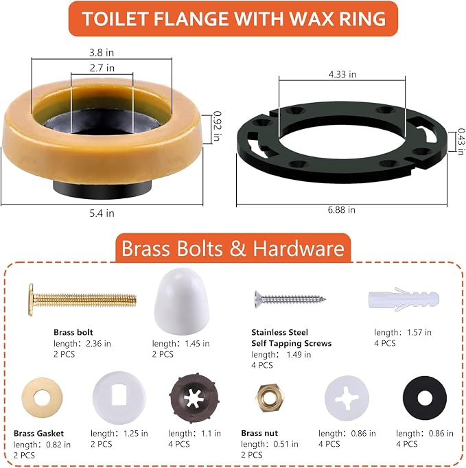 boeemi Toilet Flange Repair Kit with Wax Ring for Toilets Install or Leaking Toilet Wax Ring Replacement Kit Include Mounting Hardware Fits 3-inch or 4-inch Waste Lines