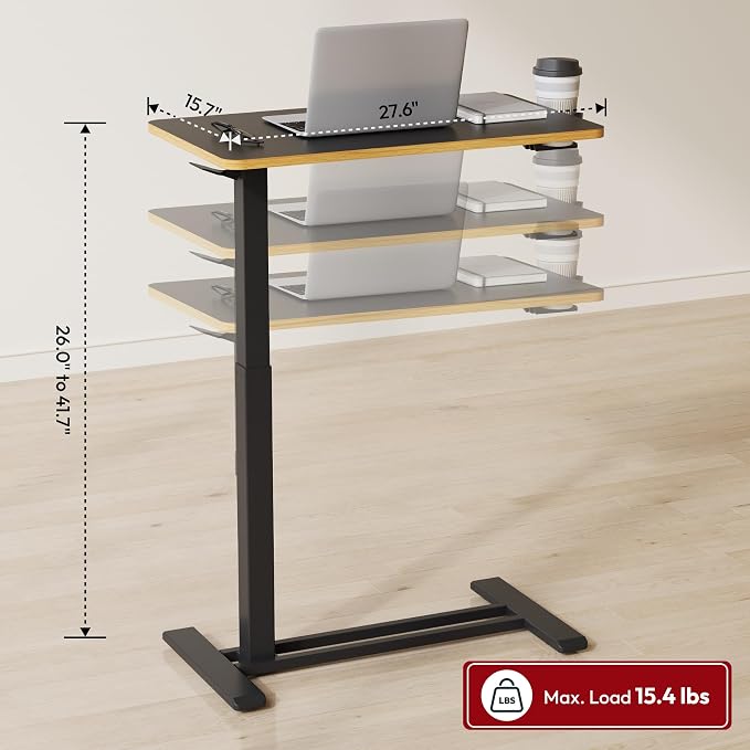 SANODESK 28''Mobile Standing Desk with Hidden Wheels,Pneumatic Laptop Desk | Computer Cart Movable Height Adjustable Table Small Sit Stand Desk for Home Office Hospital Use,27.6" W x 15.7" D,Black Maple