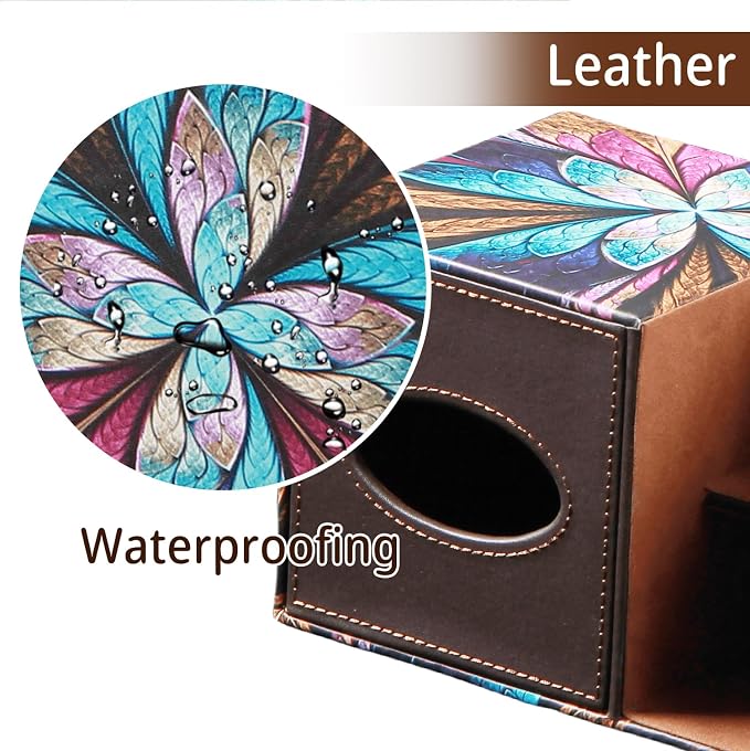 PU Leather Square Tissue Box Cover - Multi-Functional Tissue Box Holder | Tissue Box Cover with Storage,Tissue and Remote Control Holder,Cube Tissue Box Organizer Bedroom Nightstand End Table