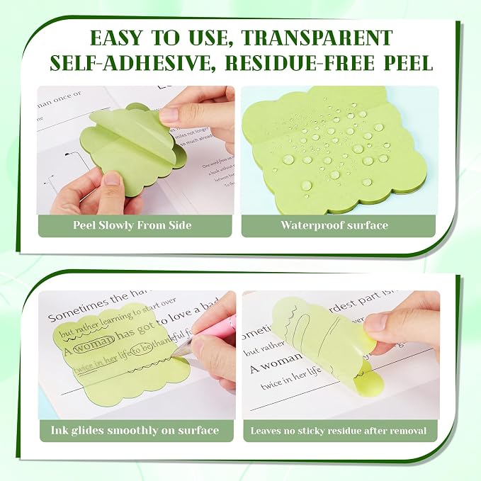 Eaasty 400 Sheets Transparent Sticky Notes 2.8x2.8 Clear Scalloped Sticky Notes 8 Pads Cute Wavy Translucent Pads Waterproof See Through Note for Bible Study Annotation School Office(Earth Tones)