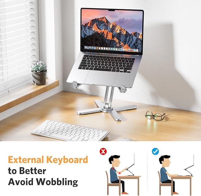 OMOTON LA10 360° Rotating Laptop Stand Riser for Desk, Ergonomic Foldable Computer Stand Adjustable Height Angles for Collaborative Work, Easy Storage Fit Macbooks,All Laptops up to 16 inches, Silver