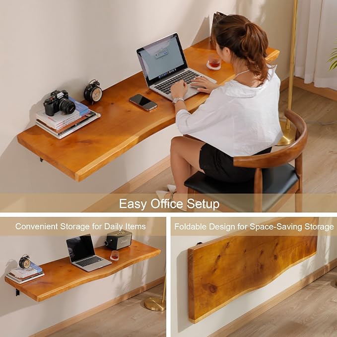 Wall Mounted Folding Table, Space Saving Wall Desk with Pine Wood, Fold Down Desk Shelf for Home,Dining,Laundry Room,Kitchen,Clothes 1" Thick 39"x17.7"