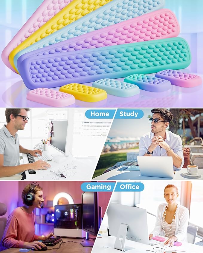 Lekvey Ergonomic Keyboard Wrist Rest - Memory Foam with Massage Points & Waterproof PU Leather Wrist Pad, Carpal Tunnel Support for Office Computer/Gaming, Typing Pain Relief, Easy-Clean（Gray）