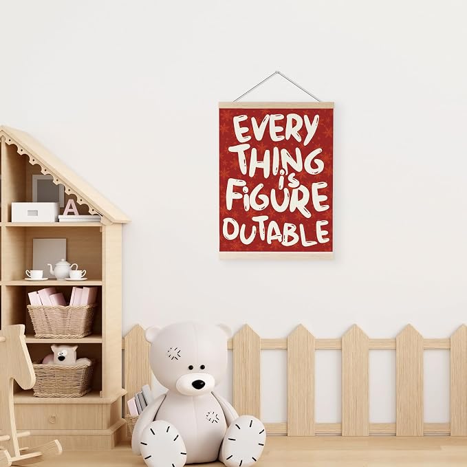 YQDEJ Everything is Figureoutable Red Christmas Inspirational Wall Art Poster Hanger Frame, Red Positive Affirmations Christmas Wall Decor, Motivational Wall Art for Home Office Classroom, 12x16 Inch