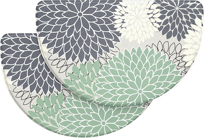 KIMODE Half Circle Kitchen Mats for Floor Cushioned Anti Fatigue 2PCS Semi | 28"x18"+28"x18",Half Round,Cyan,Boho Kitchen Rug Sets of 2,Non Slip,Waterproof,Padded Kitchen Carpet Decor for Sink Laundry