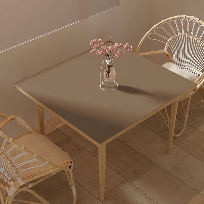 Faux Leather Table Cover,1.8mm Thick,42x42 Inch Table Protector,Table Protector for Dining Room Table,Dining Table Cover,Table Cover Protector(Mud Color+Champagne Gold,42x42)