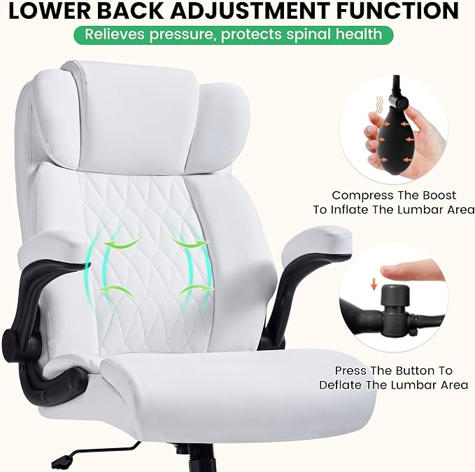 500lbs Big and Tall Office Chair Adjustable Lumbar Support for Back Pain, Extra Wide Seat Executive Office Chair Thick Armrest Pad, Heavy Duty Base&Upgraded Wheels, Ergonomic Comfy Computer Desk Chair